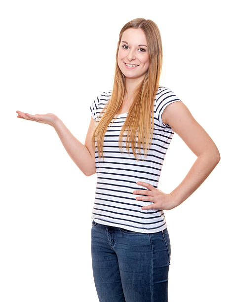 istock Attractive young woman pointing to the side 508248076