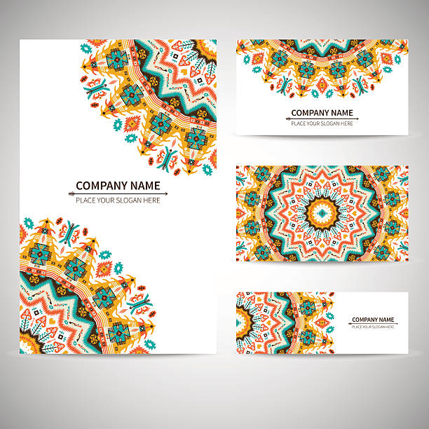ilustraciones, imágenes clip art, dibujos animados e iconos de stock de plantilla de tarjeta de visita. ilustración vectorial de estilo nativo - textile quilt pattern textured