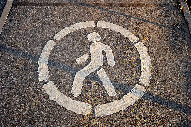 figure of a man on the asphalt footpath surface pedestrian icon