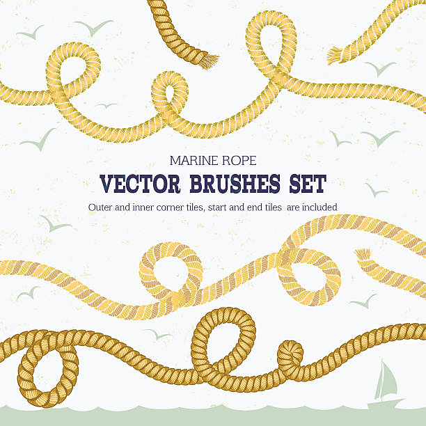 Marine rope style vector pattern brushes Marine rope style vector pattern brushes  with outer and inner corner tiles, end and start tiles, are  located in the Brush panel of this EPS file scuttle stock illustrations