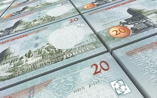 Jordania Dinares de facturas apilado de fondo photo