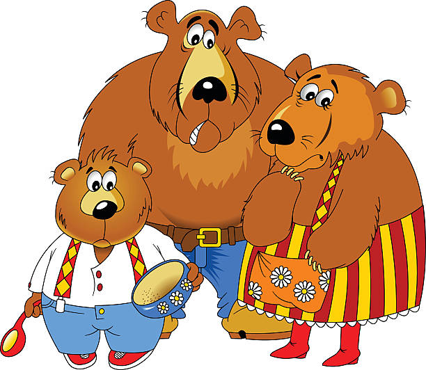 three bears vector art illustration