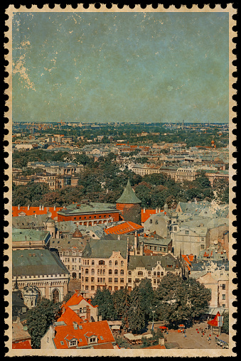 Riga City Stamp on black background, digital illustration by my own photo