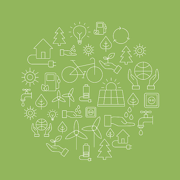 Eco Background - Saving The Planet Ecology background made of icons representing the environment, renewable energies, nature conservation. Infographic modern thin lines vector design. climate stock illustrations
