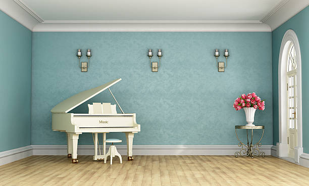 istock Music room with white grand piano 508263404