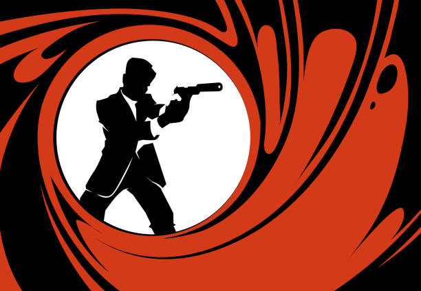 Secret agent or spy vector silhouette Secret agent or spy vector silhouette. Detective person, police man with weapon illustration hand gun pose stock illustrations