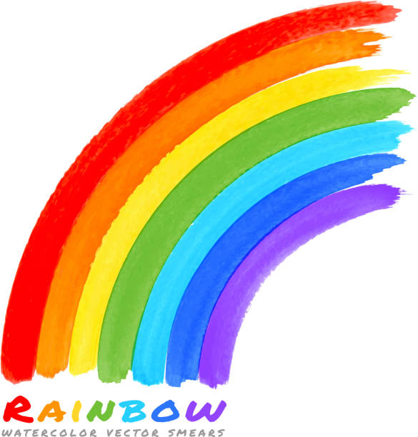 ilustraciones, imágenes clip art, dibujos animados e iconos de stock de rainbow frotis de pincel acuarela - wallpaper brush illustrations