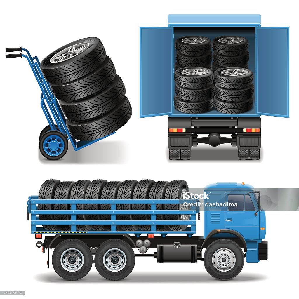 Vector Tire Delivery Icons Vector shipping of truck tire isolated on white background Side View stock vector