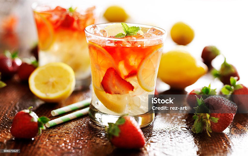 panorama photo of strawberry lemonade cocktail panorama photo of strawberry lemonade cocktail shot with selective focus Alcohol - Drink Stock Photo