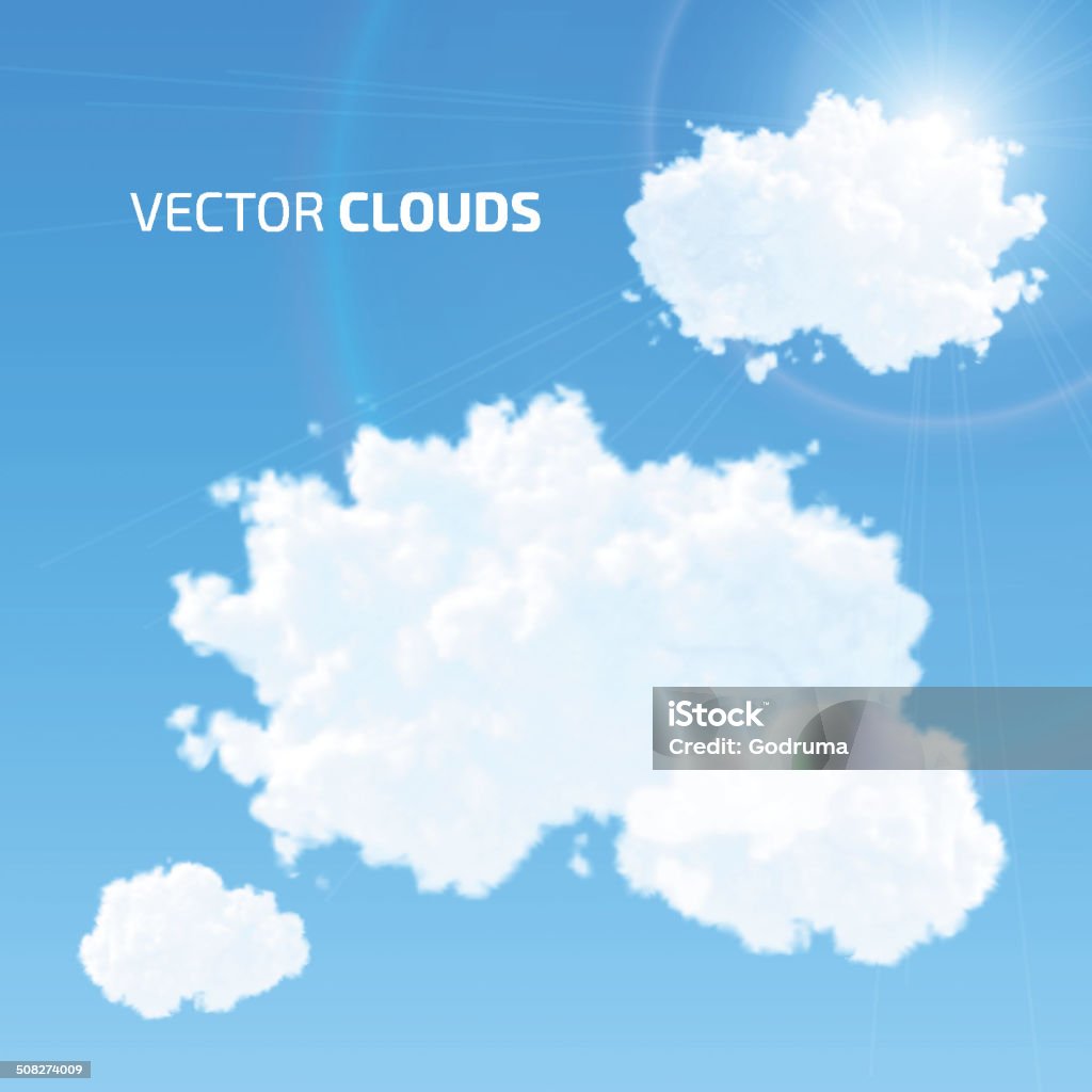 Vettore cloud computing set.  Cielo azzurro con nuvole e flare. - arte vettoriale royalty-free di Accendere (col fuoco)