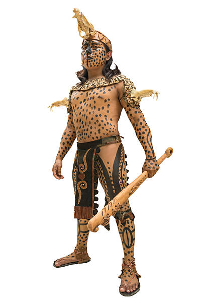 Mayan warrior in Yucatan, Mexico An isolated in white native Mayan warrior dressed up like it used to be on the Classic Mayan Period around 900 AC.   loin cloth stock pictures, royalty-free photos & images