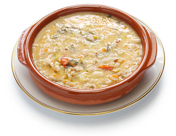 spelt soup, farro soup, italian cuisine stock photo