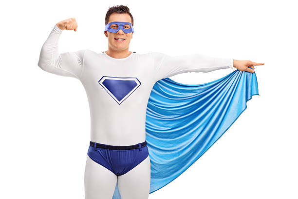 istock Superhero flexing his bicep and pointing 508283106