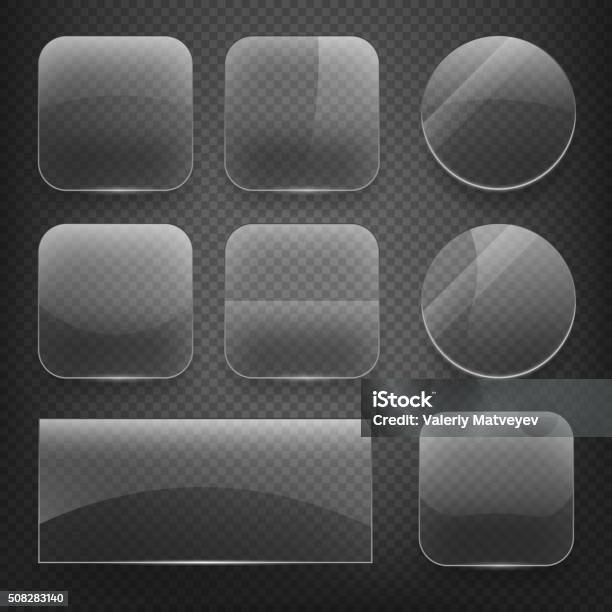 Glass Square Rectangular And Round Buttons On Checkered Background Vector Stock Illustration - Download Image Now