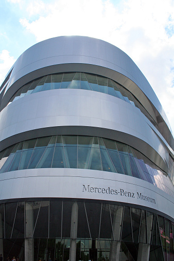 Stuttgart, Germany - July 31, 2007: The uniquely shaped Mercedes Benz Museum utilizes a double helix design to the floorplan to maximize space in the comprehensive study of the history of the automaker.