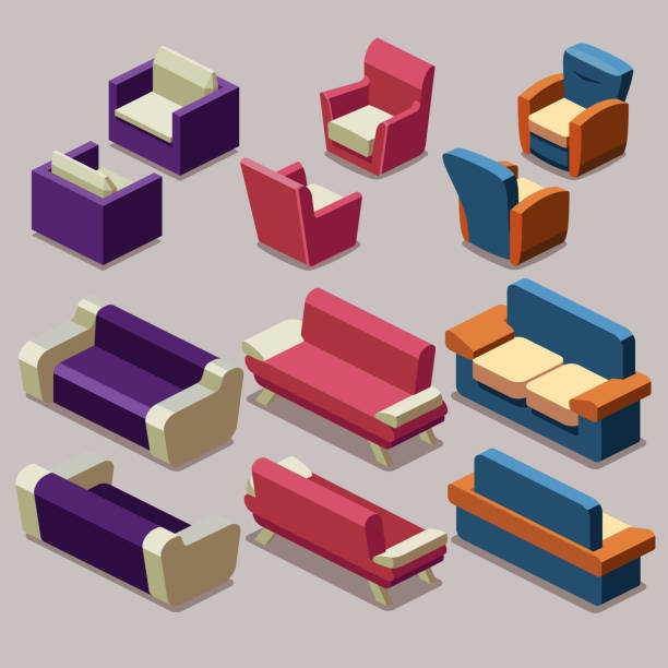 istock Living room isometric furniture vector set. Sofa and armchairs 508285024