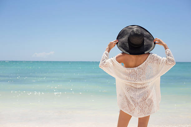 istock Woman in summer hat on the beach 508285226