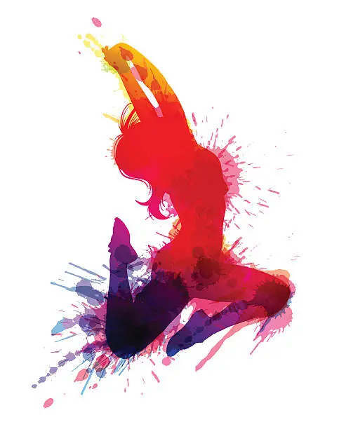 Vector illustration of Dancing girl with grungy splashes