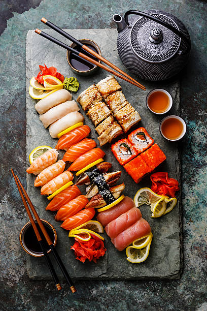 istock Sushi Set nigiri and sushi rolls with tea 508288162