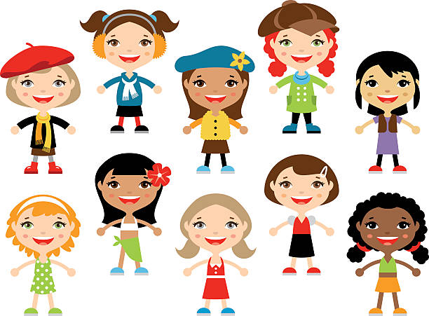 ilustrações, clipart, desenhos animados e ícones de meninas - child pre adolescent child little girls white background