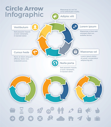 Circle arrow chart, graph and infographic symbols. EPS 10 file. Transparency effects used on highlight elements.