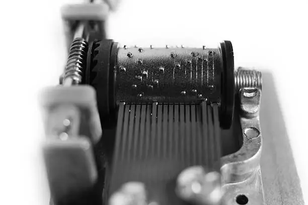 Musicbox placed on white background macro shoot