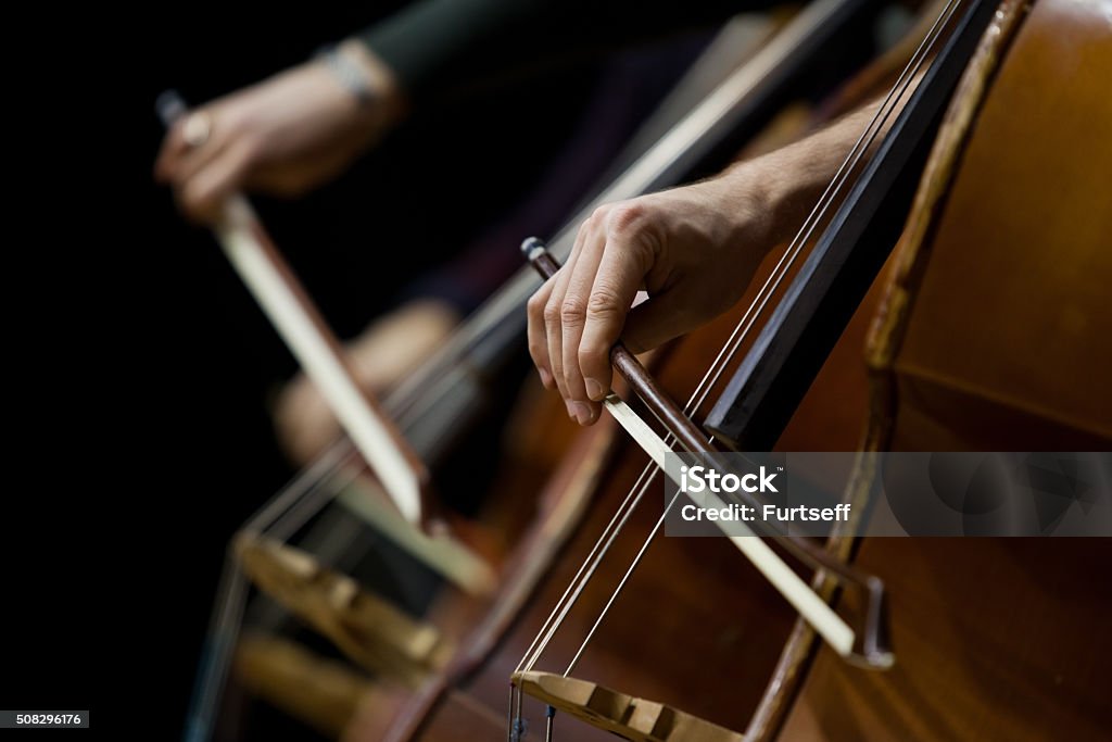 Mano de un hombre tocando la contrabass - Foto de stock de Contrabajo libre de derechos