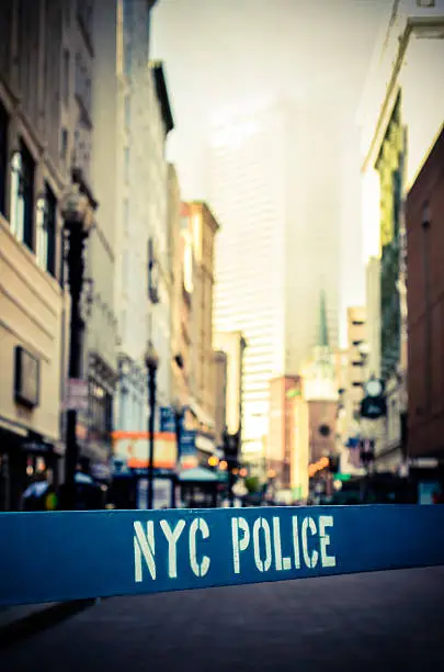 Retro Style Photo Of A Police Barrier At A Crime Scene In New York City