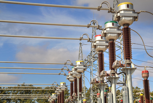 High voltage switch-yard in modern electrical substation