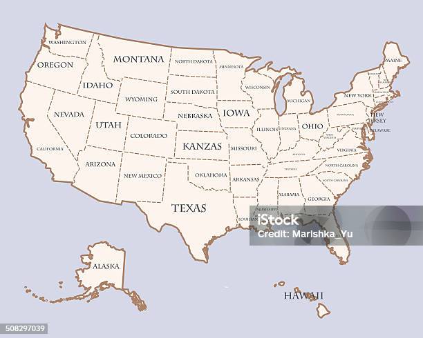 Ilustración de Mapa De Estados Unidos Con Los Nombres De Los Estados y más  Vectores Libres de Derechos de Alabama - iStock