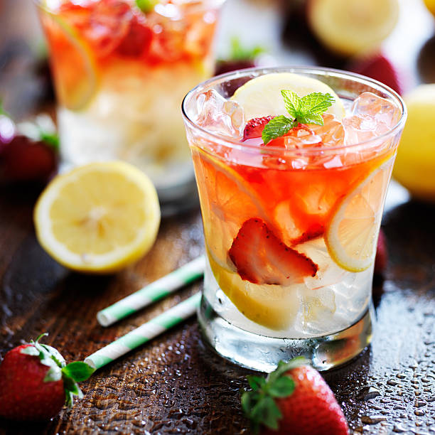 strawberry lemonade cocktail with mint garnish
