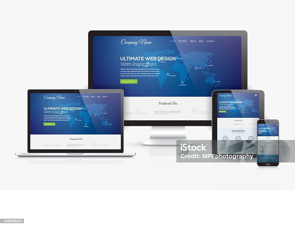 Responsive Web Design Template Realistic Vector Devices Concept Stock ...