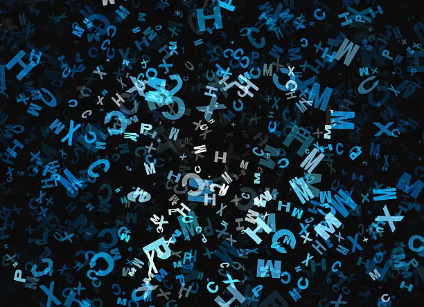 Photo of heap of abstract flying chaotic alphabet letters