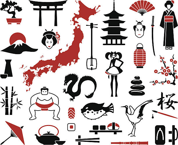 ilustrações, clipart, desenhos animados e ícones de ícones do japão - personagens japoneses