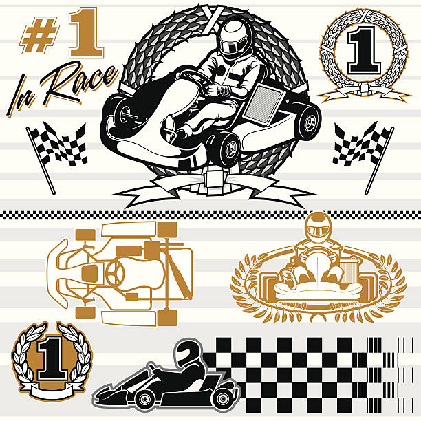 ilustrações, clipart, desenhos animados e ícones de conjunto de corrida de kart - go cart