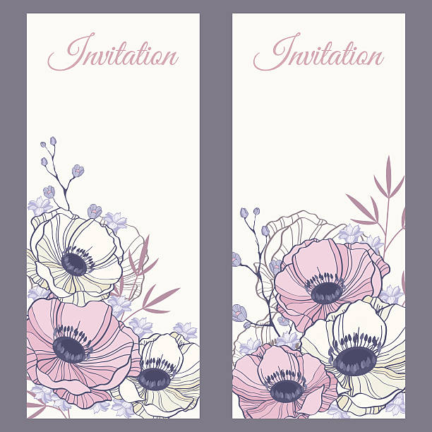 Elegant wedding invitation card templates with anemone flowers vector art illustration