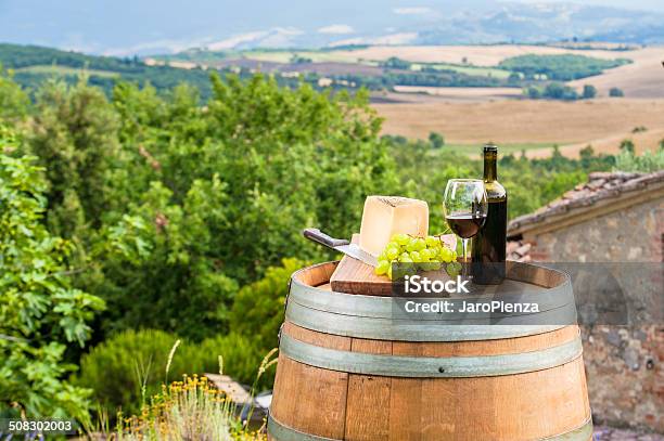 Red Wine And Grapes With Pecorino Cheese The Tuscan Italy Stock Photo - Download Image Now