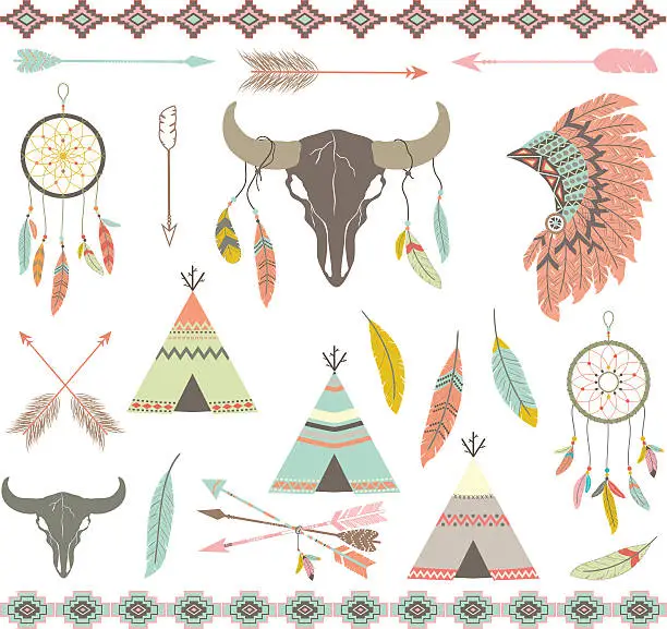 Vector illustration of Tribal decorative Elements set.