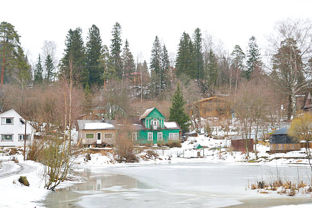 istock Winter view of russian village. 508312016