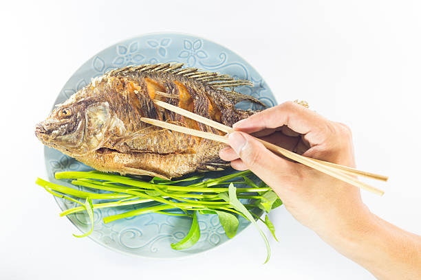 fish fried isolated on white background
