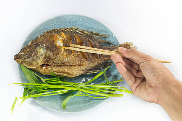 fish fried isolated on white background