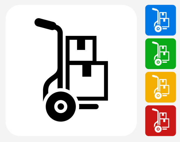 쓸기 메시지함 아이콘크기 평편 그래픽 디자인 - moving office relocation box hand truck stock illustrations