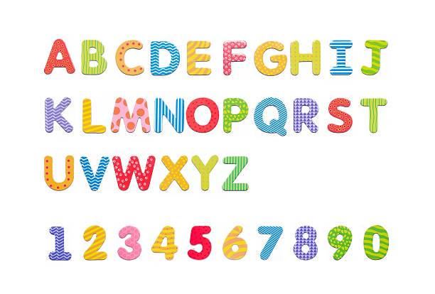 Colorful paper alphabet magnets on a whiteboard. Letters set iso Colorful paper alphabet magnets on a whiteboard. Letters set isolated on white background number magnet stock pictures, royalty-free photos & images