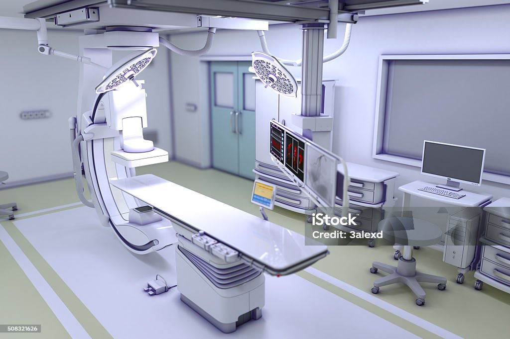 Interventional X-ray System 3D illustration of x-ray machine X-ray Equipment Stock Photo