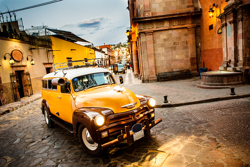 Antique Taxi on the streets of San Miguel de Allende, Mexico.