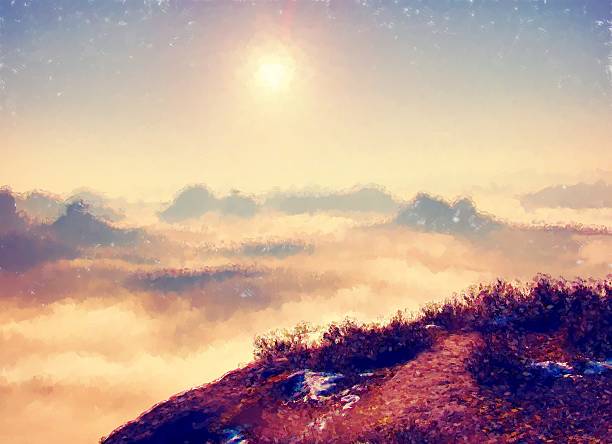 istock Watercolor paint effect.  Majestic mountain cut colorful mist. 508324924