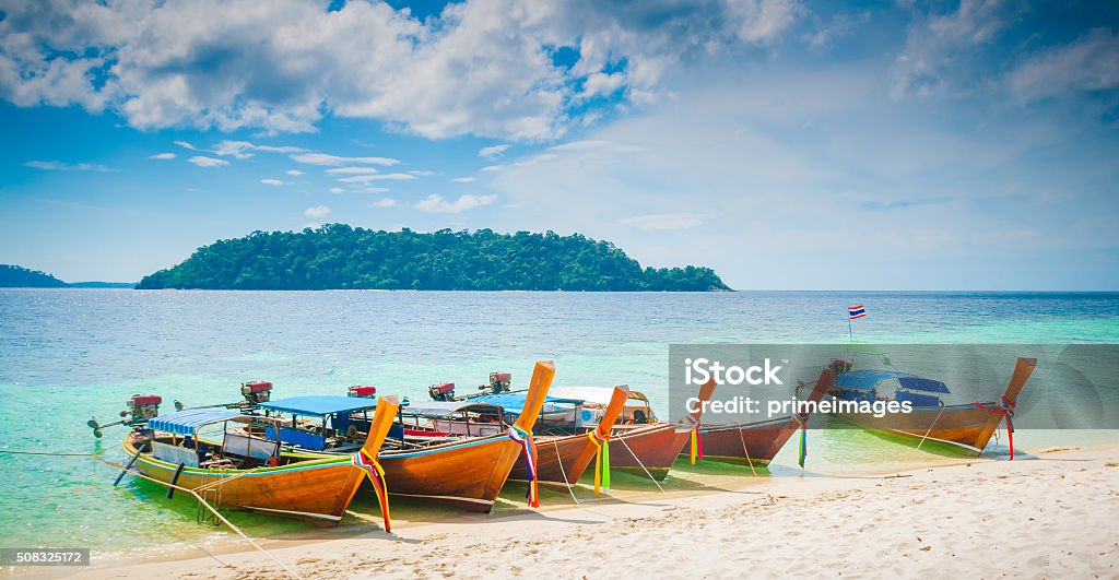 Beautiful tropical sand beach against the blue sky. Asia Stock Photo