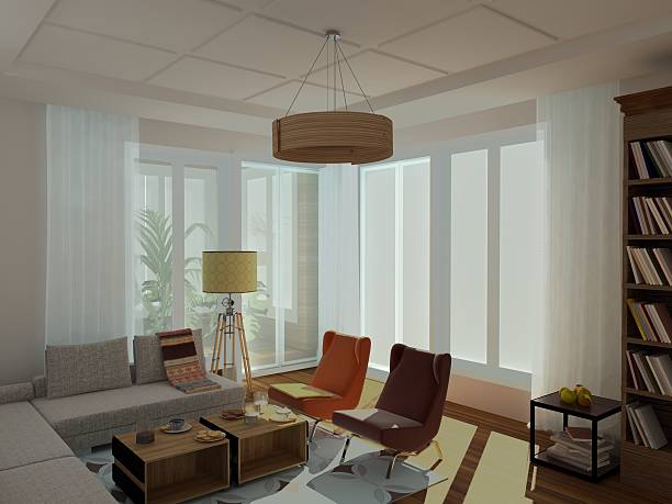 istock Modern, bright, cozy sitting room, 60-th style 508325618