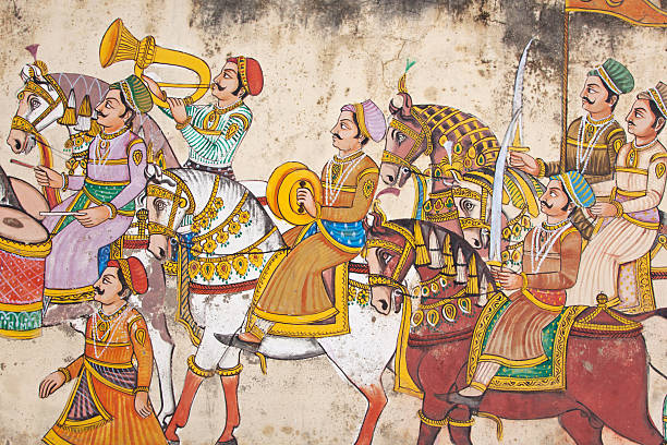 Art decorating a wall in Udaipur in the Rajasthani tradition Udaipur, India - March 5, 2015: Street art typical of the Rajasthani painting tradition and the Indian miniature painting genre caste system stock pictures, royalty-free photos & images