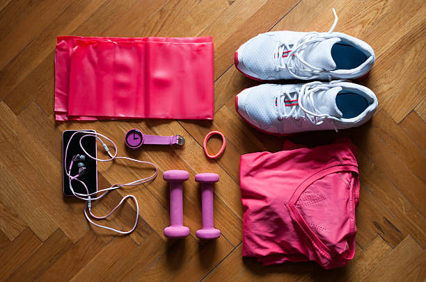 Woman fitness equipment stock photo